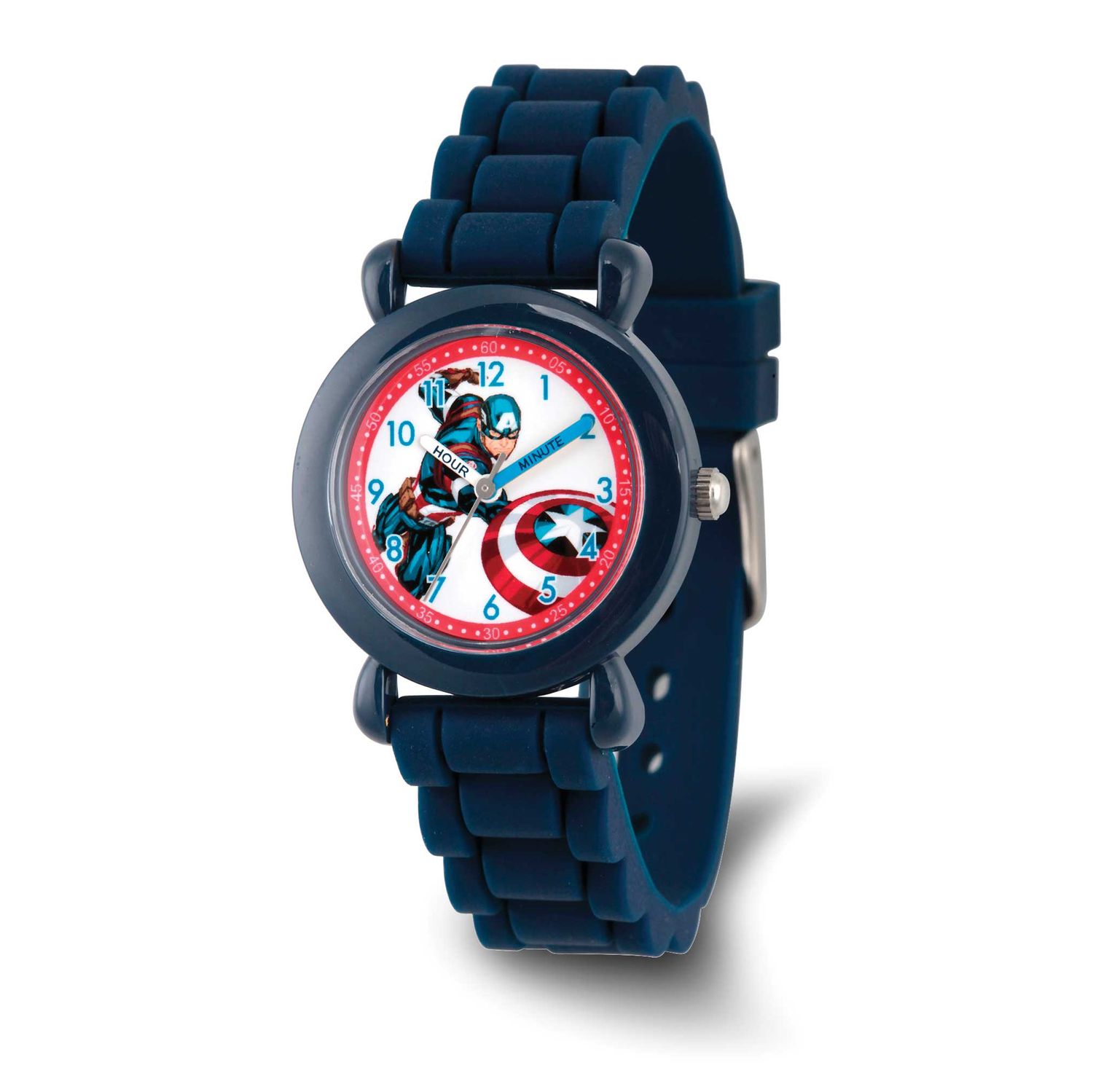 Marvel Kids Captain America Blue Silicone Band Time Teacher Watch XWA6753