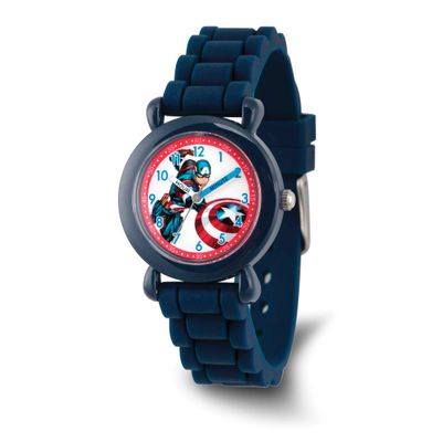 Marvel Kids Captain America Blue Silicone Band Time Teacher Watch XWA6753
