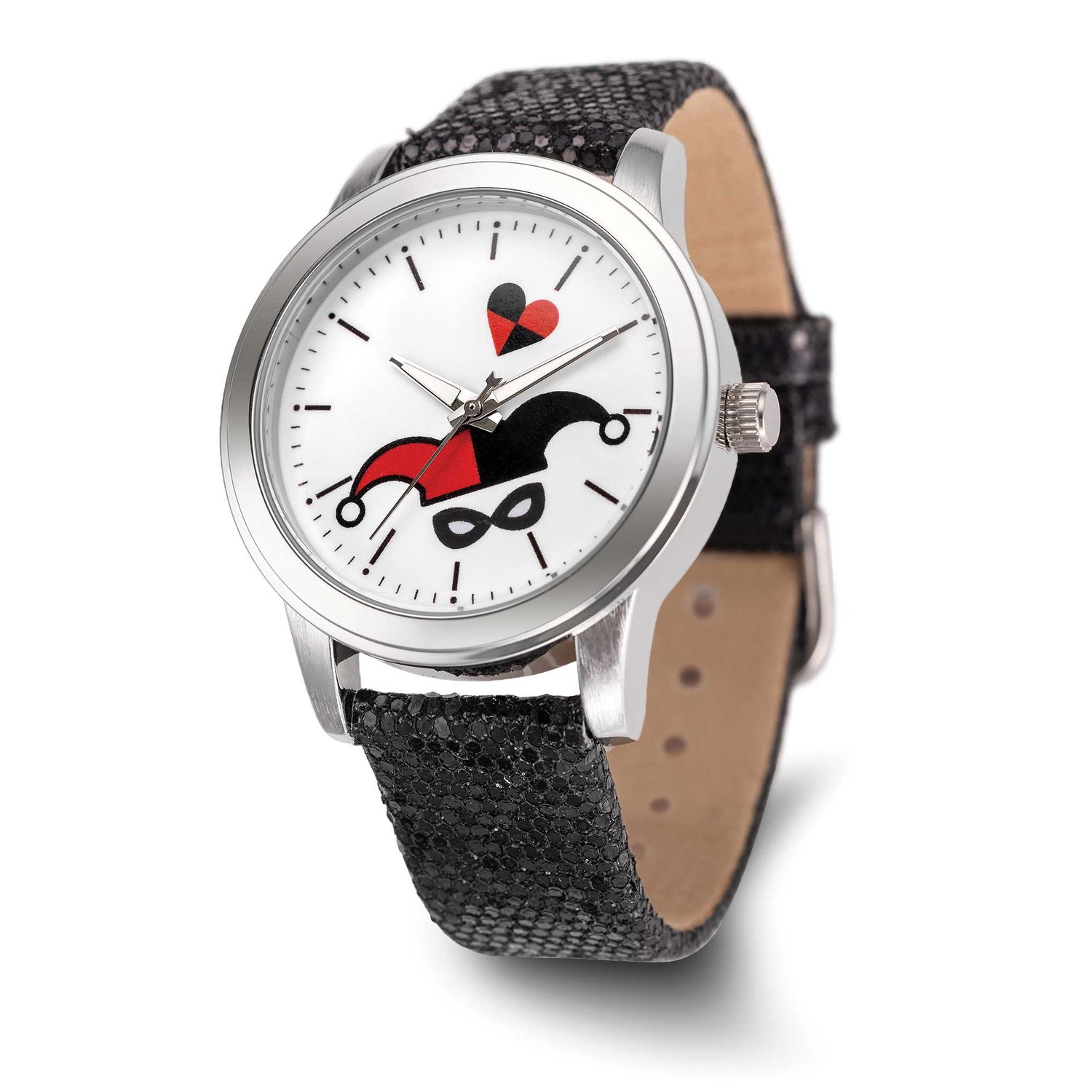 Warner Brothers Adult Size Harley Quinn Black Glitter Band Watch XWA6679