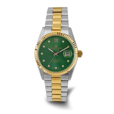 Charles-Hubert Two-Tone Yellow IP-plated Stainless Steel Quartz Green Dial Watch XWA6818