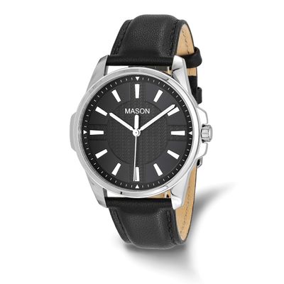 Mason Sales Stainless Steel Black Dial Black Leather Band Watch XWA6653