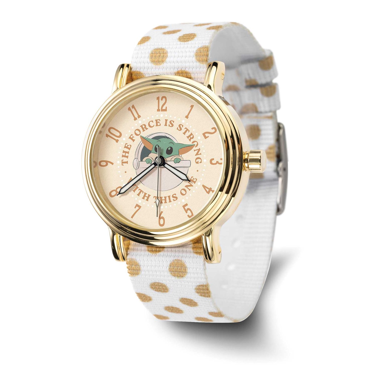 Star Wars Adult Size The Child, Grogu Gold-tone White Polka Dot Band Watch XWA6714