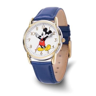 Disney Mickey Mouse Men&#39;s Silver Cardiff Alloy Blue Leather Watch XWA6721