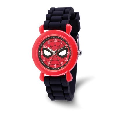 Marvel Kids Spider-Man Black Silicone Band Time Teacher Watch XWA6749