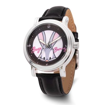 Warner Brothers Adult Size Bugs Bunny Black Leather Band Watch XWA6672