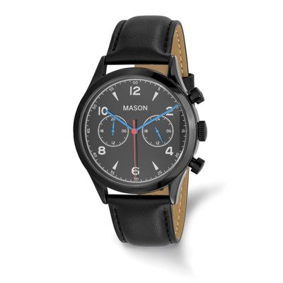 Mason Sales Stainless Steel Black IP-plated Chronograph Leather Band Watch XWA6622