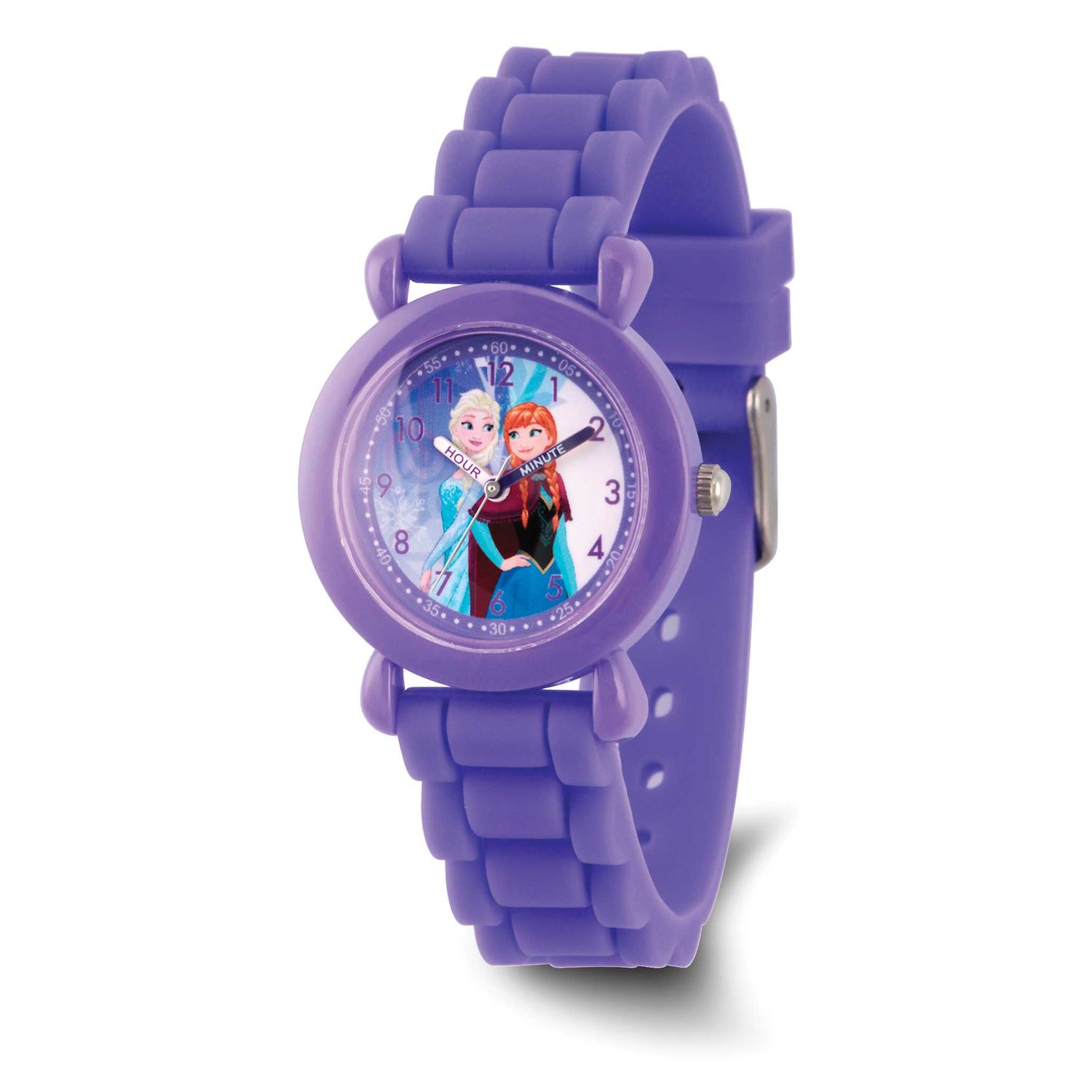 Disney Kids Frozen Elsa and Anna Purple Silicone Band Time Teacher Watch XWA6767