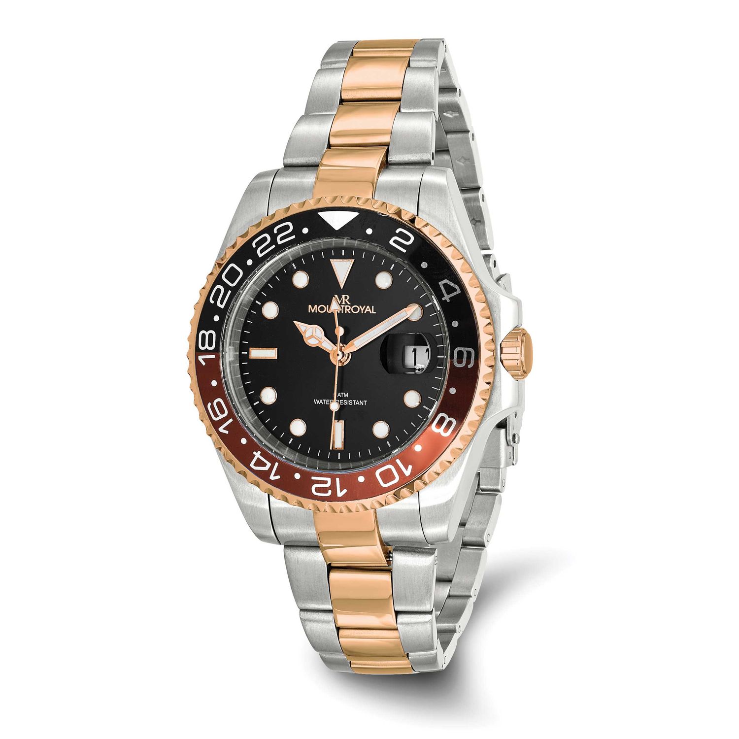 Mens Mountroyal Stainless Steel Rose Tone Black Dial with Black and Brown Bezel Wat XWA6667