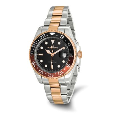 Mens Mountroyal Stainless Steel Rose Tone Black Dial with Black and Brown Bezel Wat XWA6667