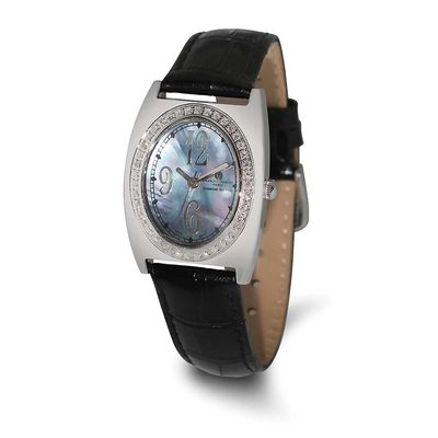 Ladies Charles Hubert Black Leather 5/8ct. Diamond Blue Mother of Pearl Dial Watch XWA6905