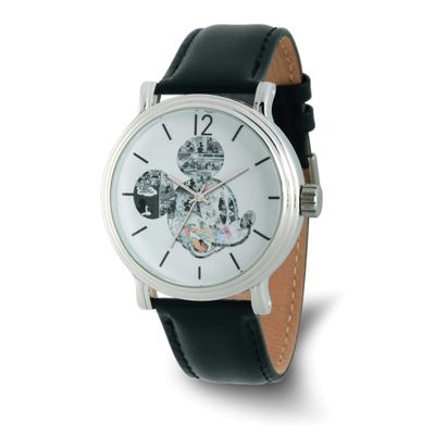 Disney Adult Size Mickey Mouse Face Black Leather Band Watch XWA6740