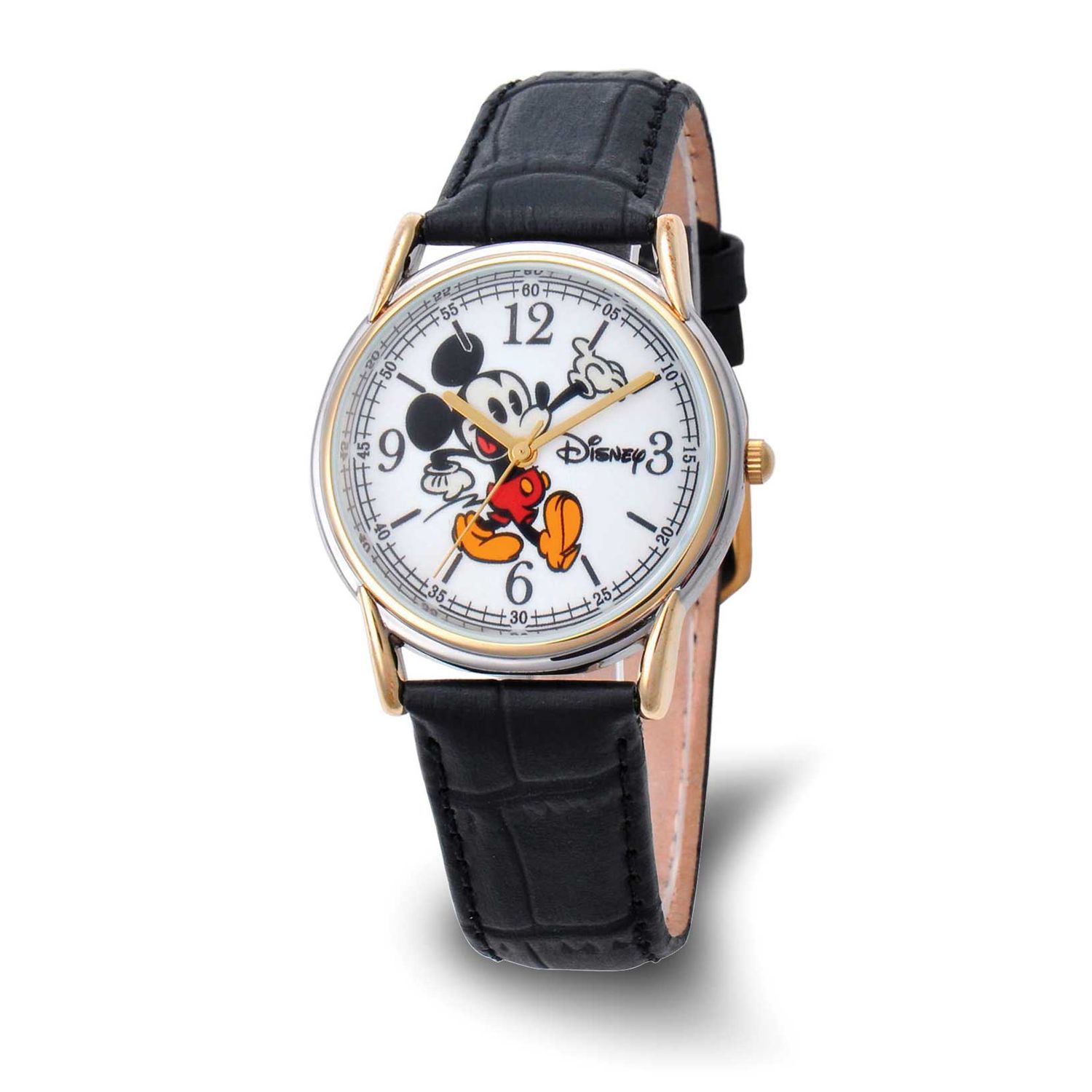 Disney Adult Size Mickey Mouse Black Cardiff Leather Band Watch XWA6769