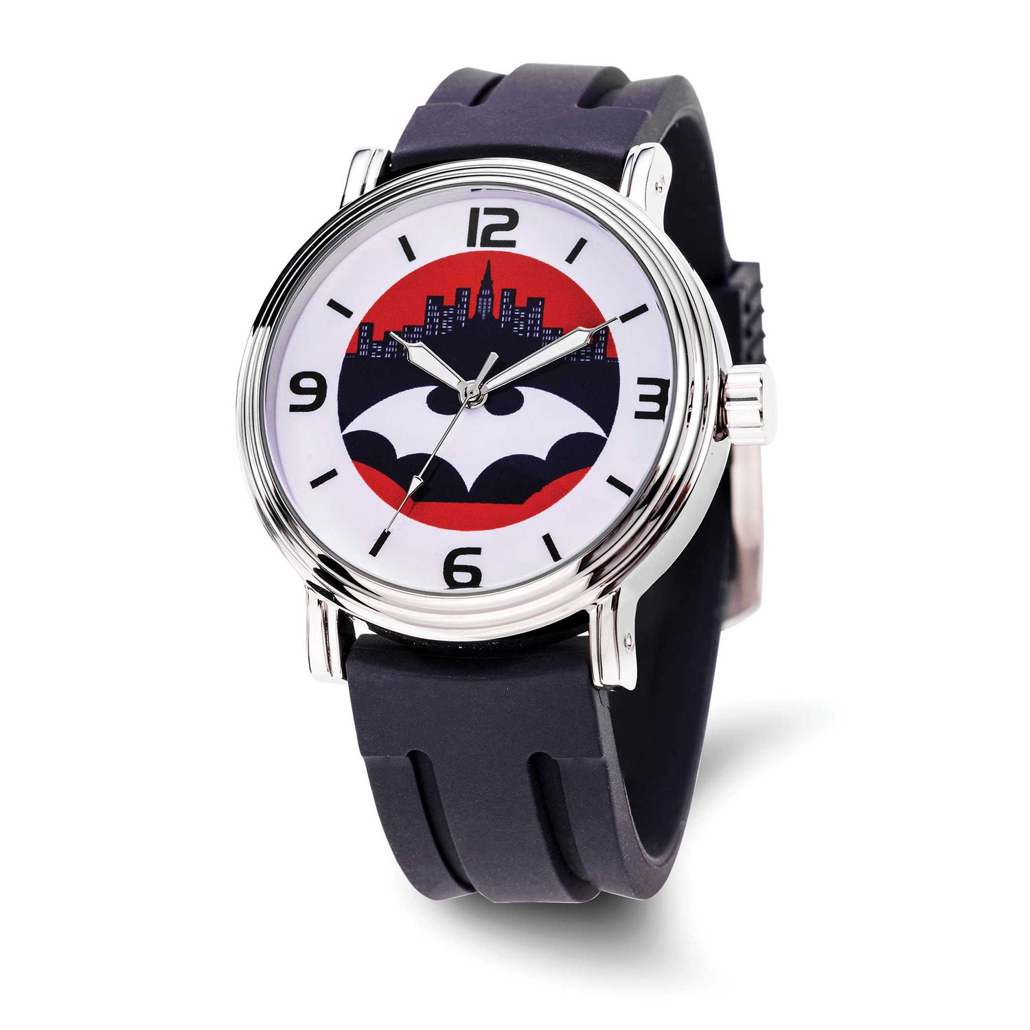 Warner Brothers Adult Size Batman Logo Black Silicone Band Watch XWA6683