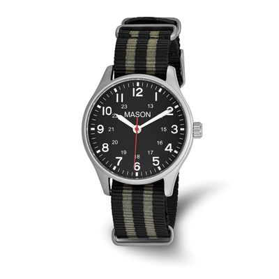 Mason Sales Stainless Steel Black and Grey Striped Nylon Strap Watch XWA6624