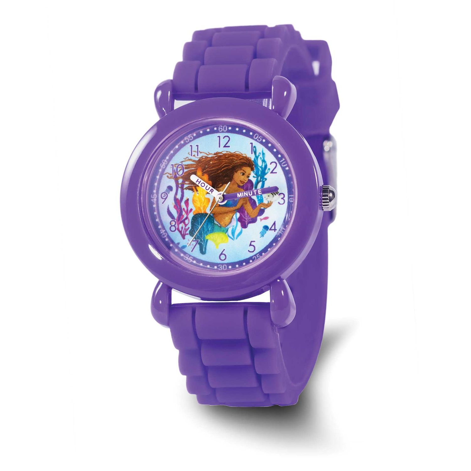Disney Kids The Little Mermaid Purple Silicone Band Time Teacher Watch XWA6751