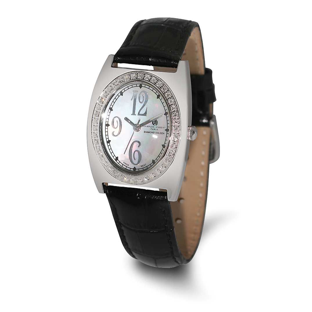 Ladies Charles Hubert Black Leather 5/8ct. Diamond Mother of Pearl Dial Watch XWA6906