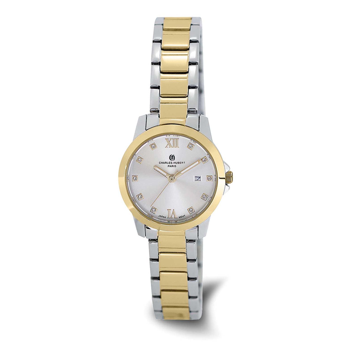 Charles-Hubert Two-Tone Yellow IP-plated Stainless Steel Quartz Silver-tone Dial with Date Watch XW…
