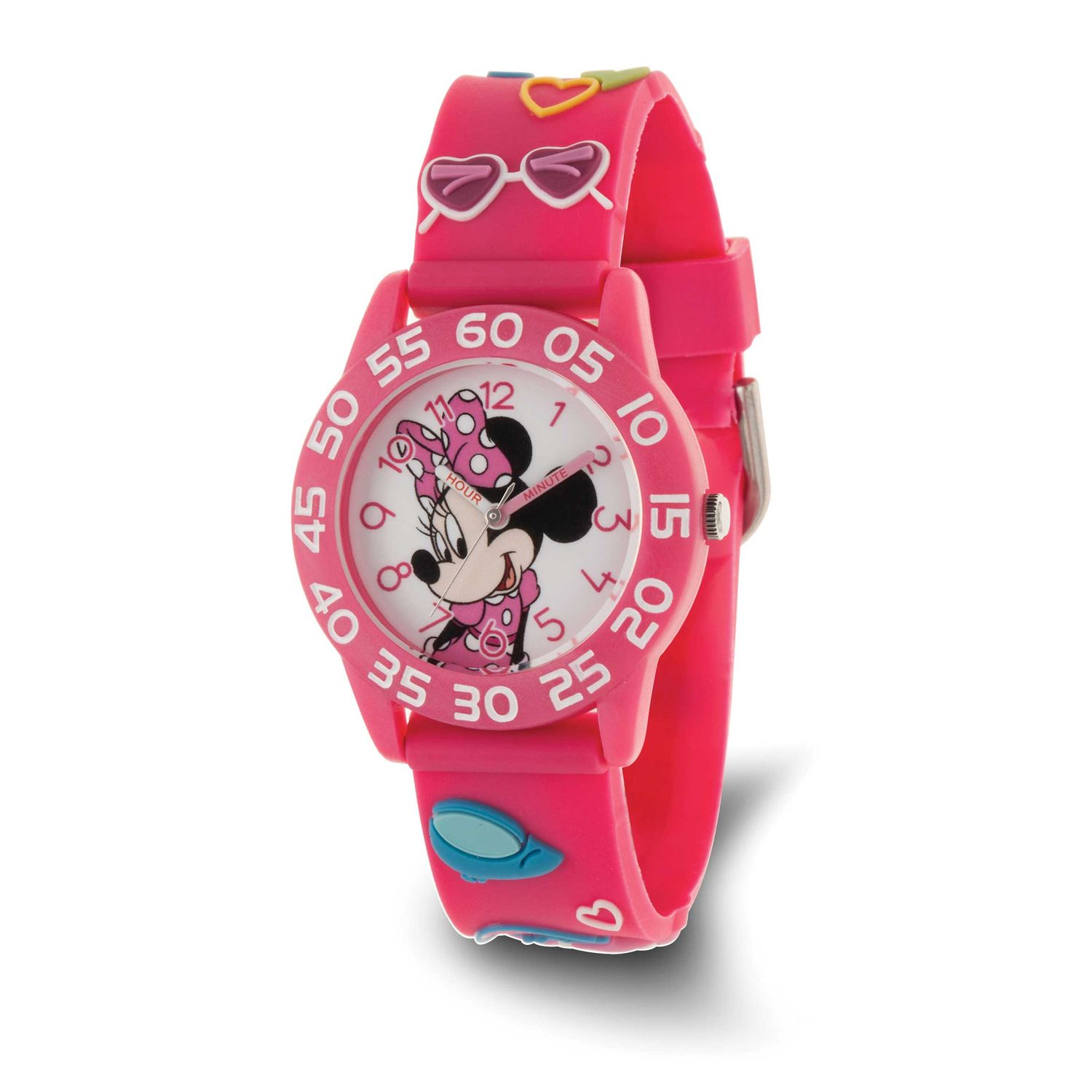 Disney Minnie Mouse Kids Pink 3D Strap Time Teacher Watch XWA6760