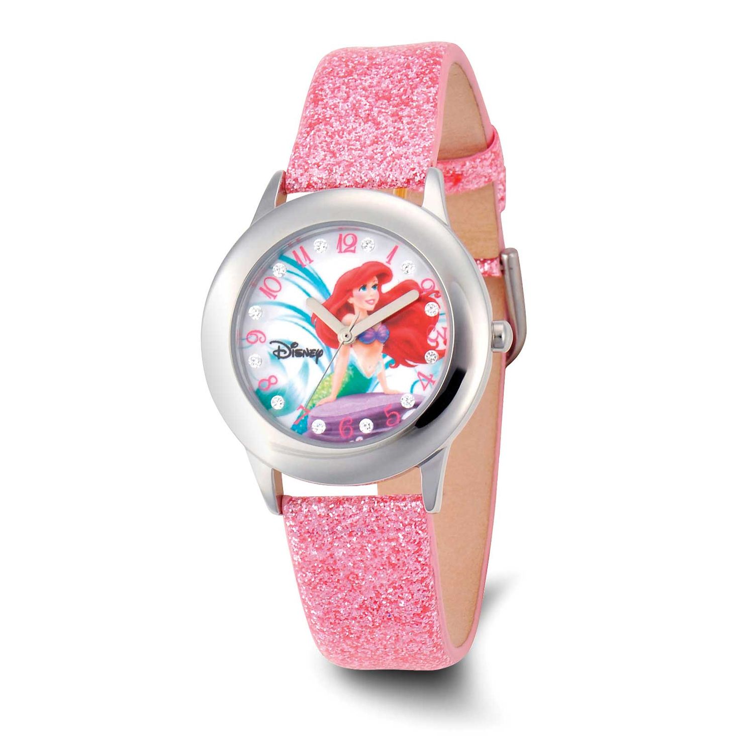 Disney Kids Princess Ariel Pink Glitter Band Tween Watch XWA6764