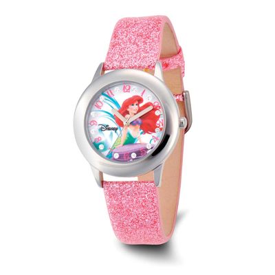 Disney Kids Princess Ariel Pink Glitter Band Tween Watch XWA6764