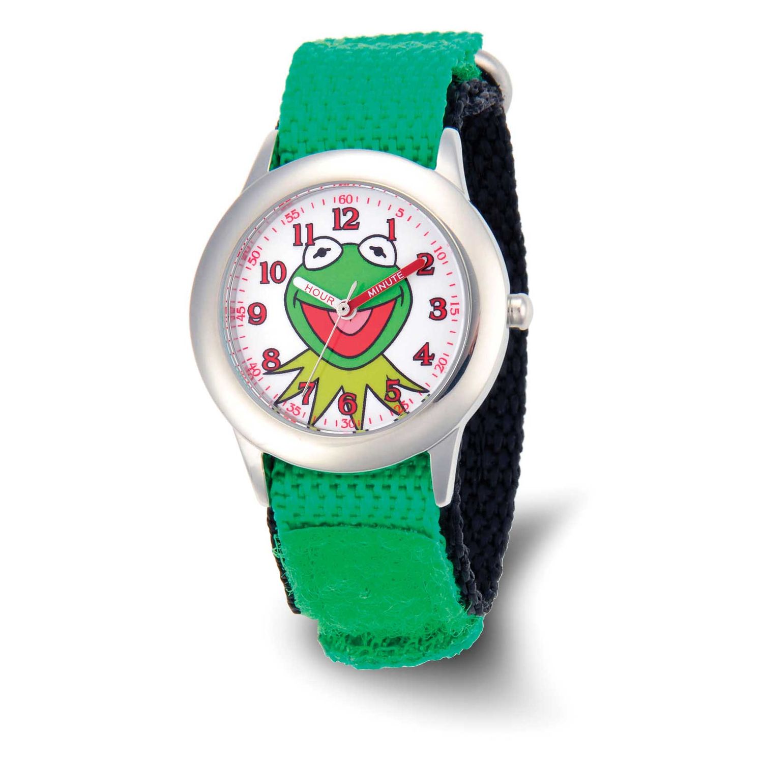 Disney Kids The Muppets Kermit the Frog Green Velcro Band Time Teacher Watch XWA6763