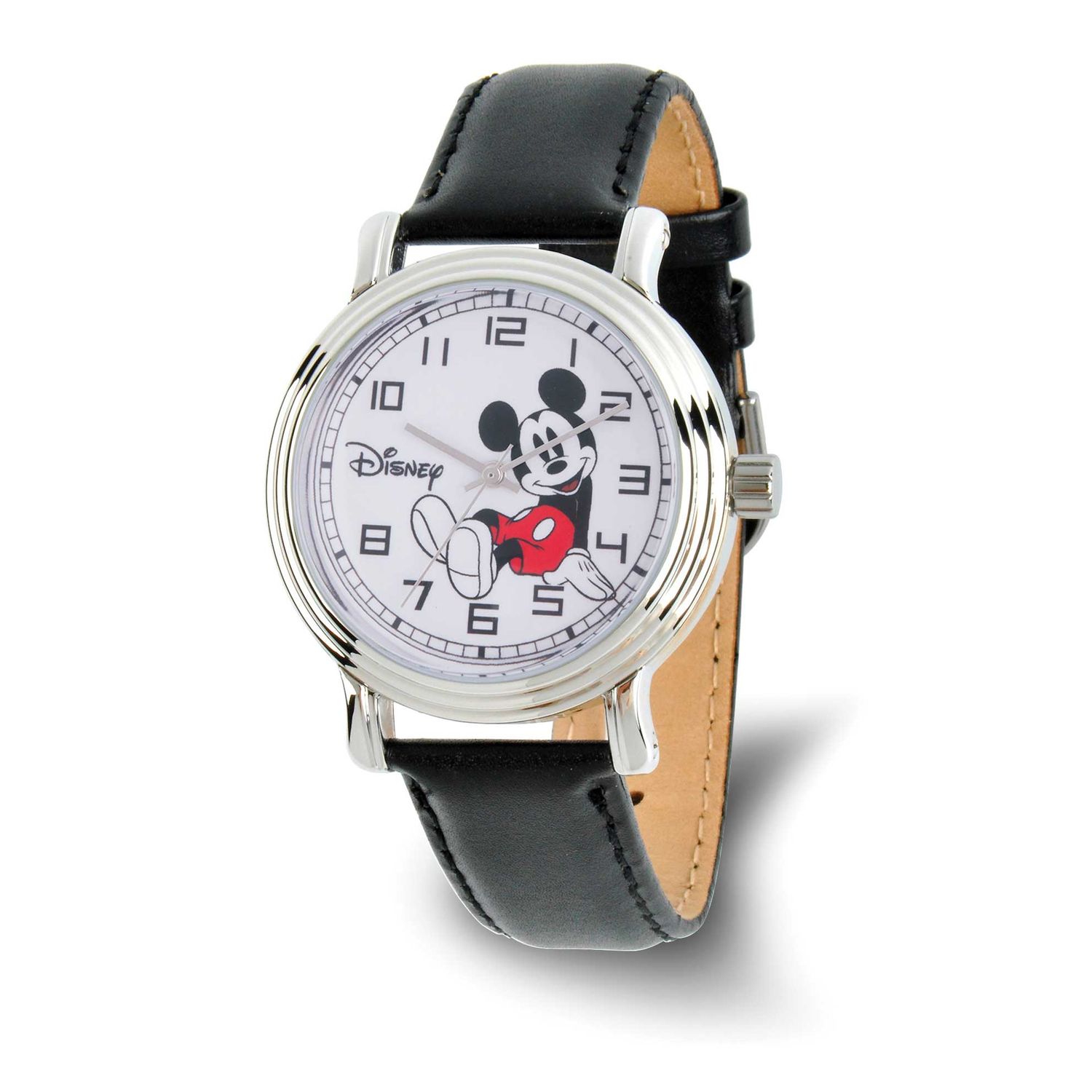 Disney Adult Size Mickey Mouse Black Leather Band Watch XWA6742
