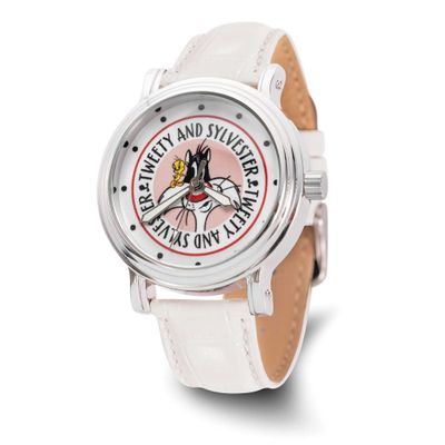 Warner Brothers Adult Size Sylvester and Tweety White Leather Band Watch XWA6674