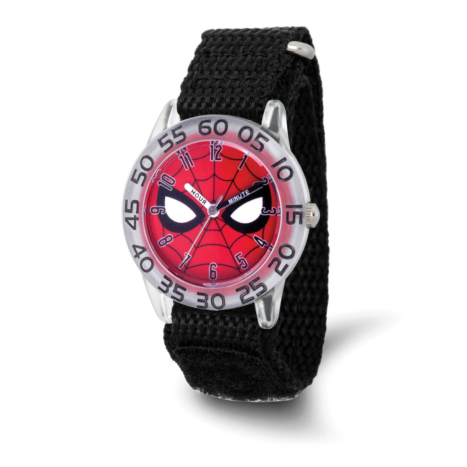 Marvel Kids Spider-Man Black Velcro Band Time Teacher Watch XWA6756