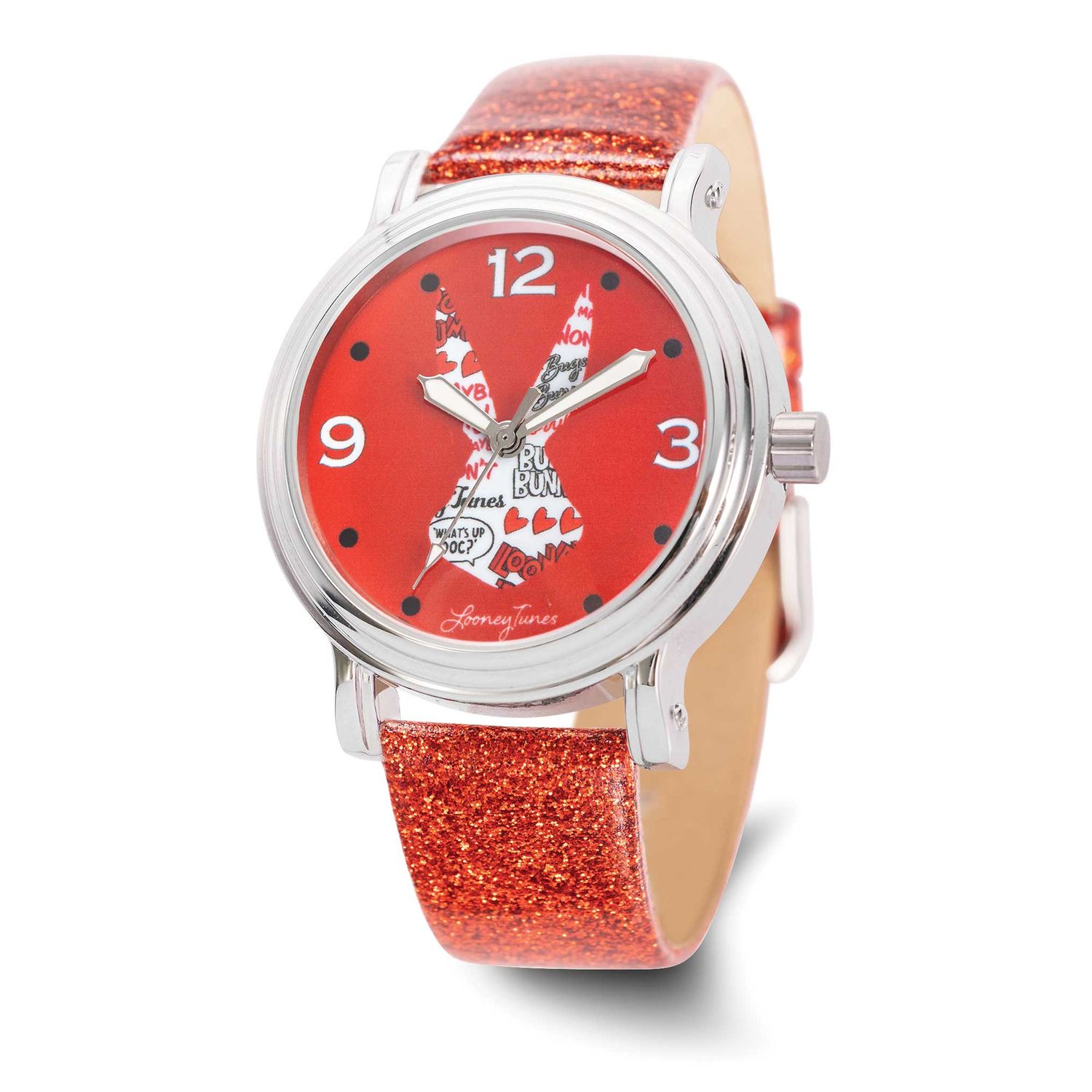 Warner Brothers Adult Size Bugs Bunny Red Glitter Band Watch XWA6673