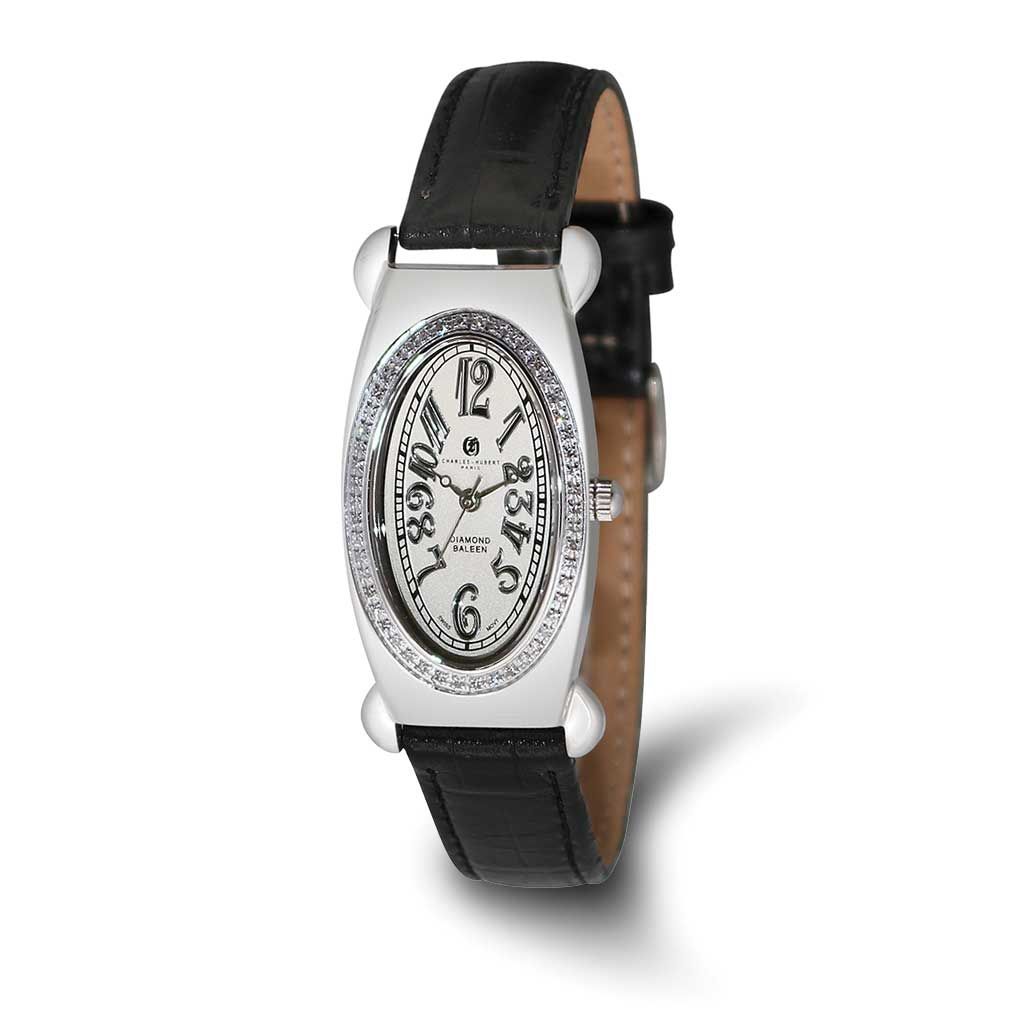 Ladies Charles Hubert Black Leather 1/2ct. Diamond White Dial Watch XWA6904