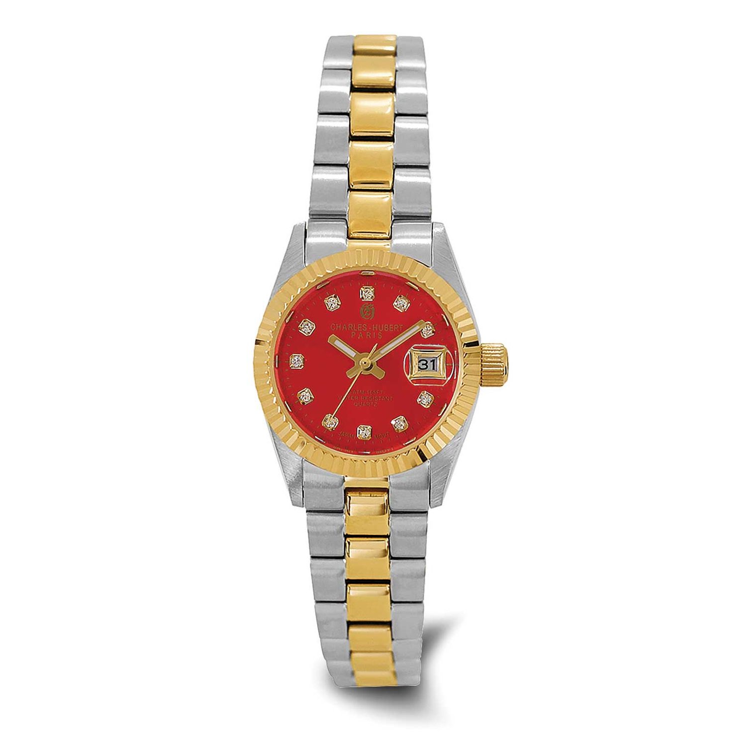 Charles-Hubert Two-Tone Yellow IP-plated Stainless Steel Quartz Red Dial with Dial Watch XWA6860