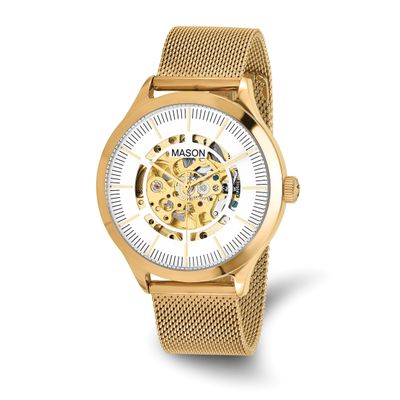 Mason Sales Stainless Steel Yellow IP-plated Skeleton Movement Mesh Band Watch XWA6641