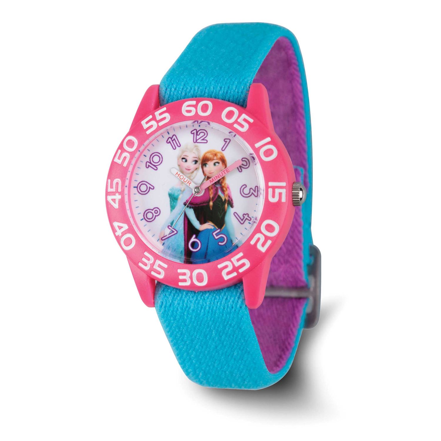 Disney Kids Frozen Elsa and Anna Reversible Blue and Pink Nylon Time Teacher Watch XWA6743