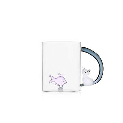 Ichendorf Milano Tabby Cat Mug Pink Fish &amp; White Cat With Smoke Tail 15.2 oz, MPN: IC352.090.00, UP…