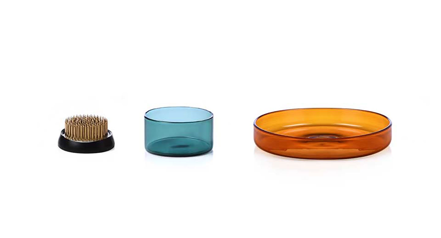 Ichendorf Milano Kenzan Set Petrol Green Tray 2.56 in Amber Tray 5.11 in Brass Flower Frog 1.97 in,…