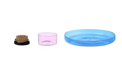 Ichendorf Milano Kenzan Set Light Pink Tray 2.56 in+Light Blue Tray 6.89 in+Brass Flower Frog 1.97 …