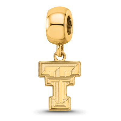 Texas Tech University T-T Small Dangle Bead Charm Gold-plated Sterling Silver GP036TXT, UPC: 886774…