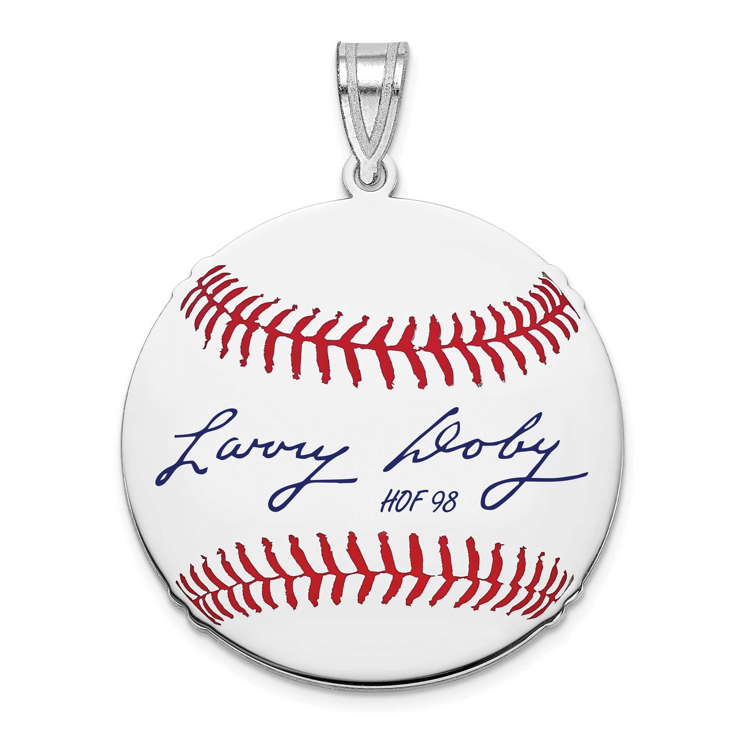 Larry Doby Hall of Fame Signature Medium Epoxy Baseball Pendant Sterling Silver SSHF10LD98, UPC: