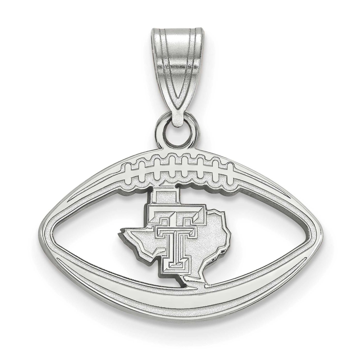 Texas Tech University State Outline Football Pendant Sterling Silver Rhodium-plated SS057TXT, UPC: …