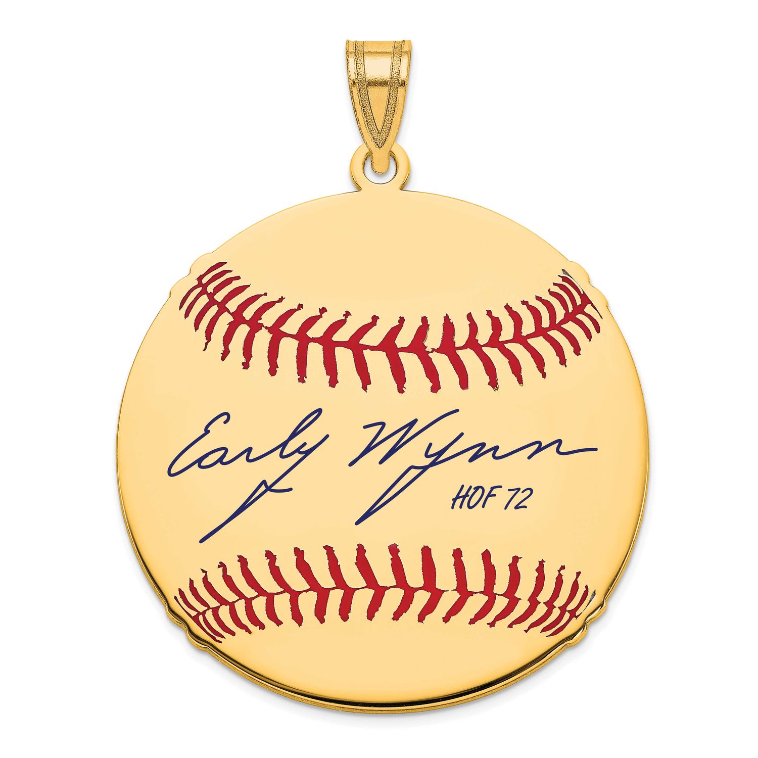 Early Wynn Hall of Fame Signature Large Epoxy Baseball Pendant Gold-plated Sterling Silver GPHF02EW…