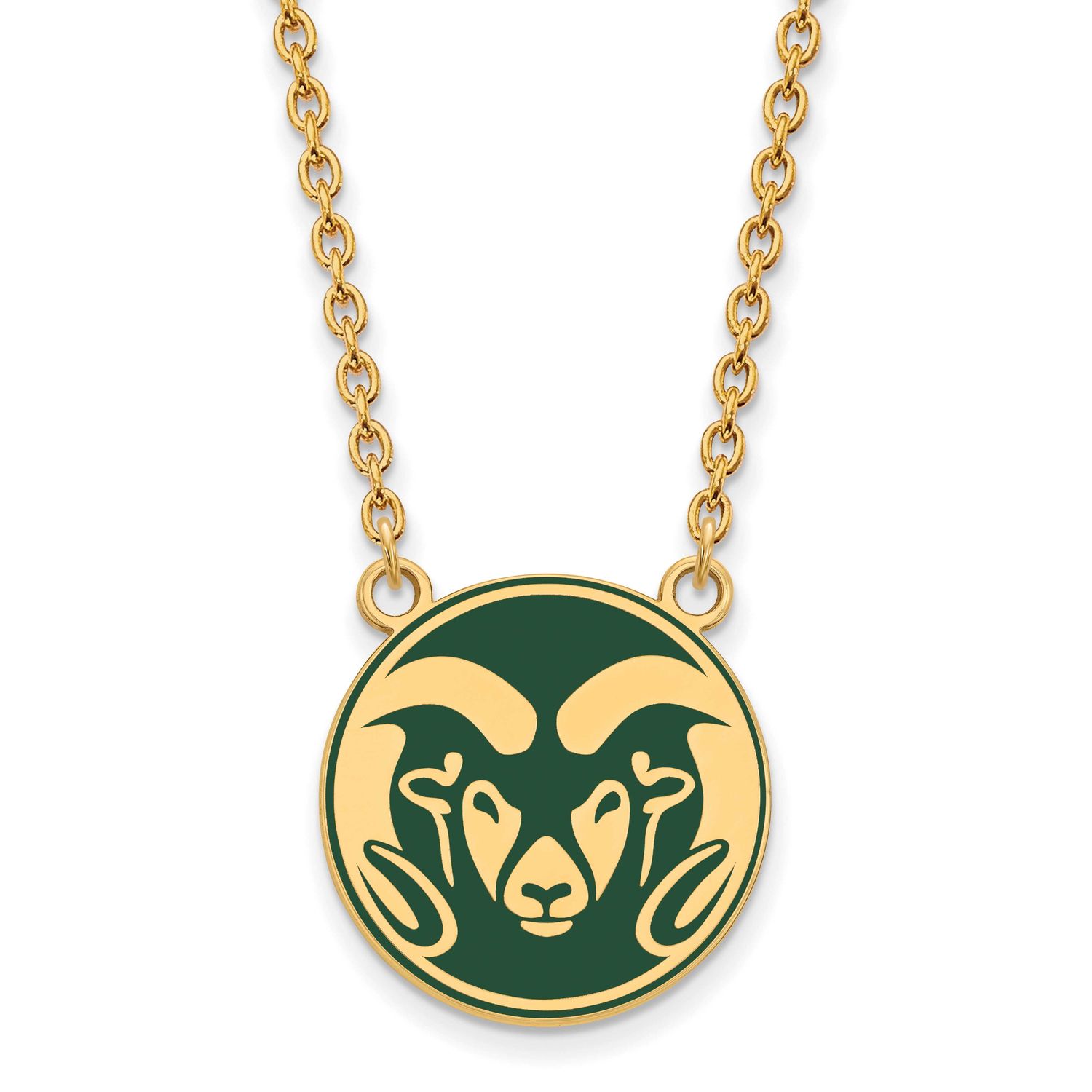 Colorado State University Ram Enameled Large Pendant 18 Inch Necklace Gold-plated Sterling Silver G…