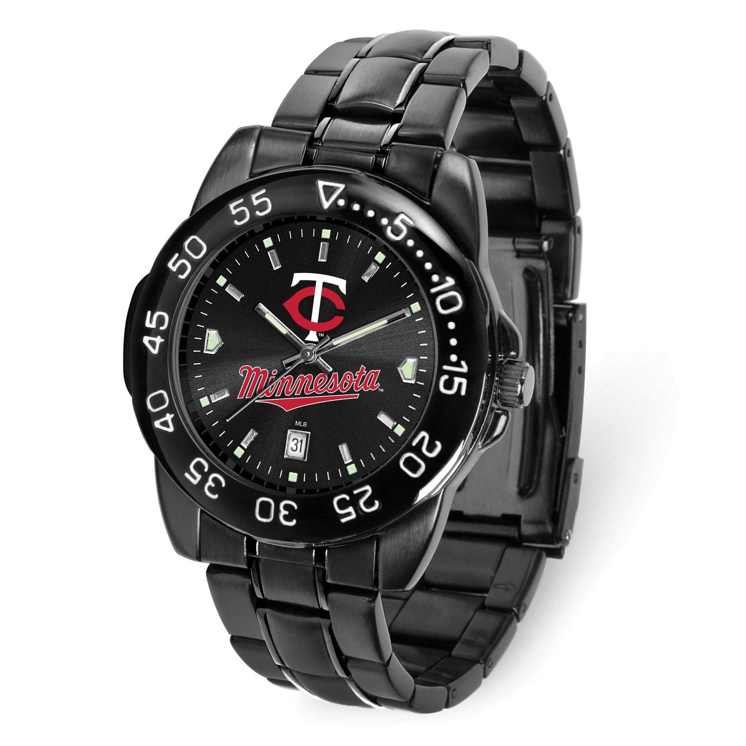 MLB Minnesota Twins Fantom Gunmetal Finish Alloy Watch with Date Gametime XWM3408, UPC: 82652866852