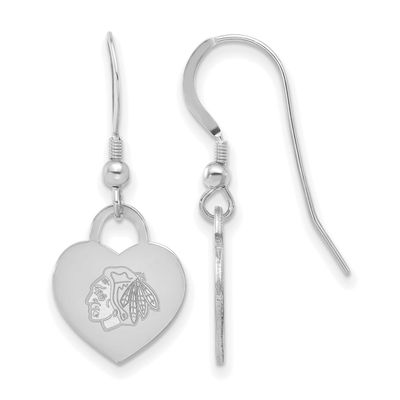 NHL Chicago Blackhawks Heart Dangle Earring Sterling Silver Rhodium-plated SS128BLA, UPC: 196904184…