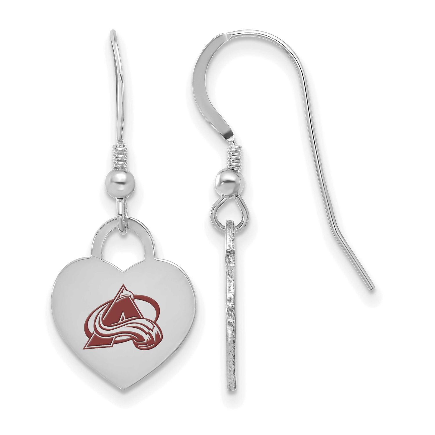 NHL Colorado Avalanche Enamel Heart Dangle Earrings Sterling Silver Rhodium-plated SS129AVA, UPC: 1…