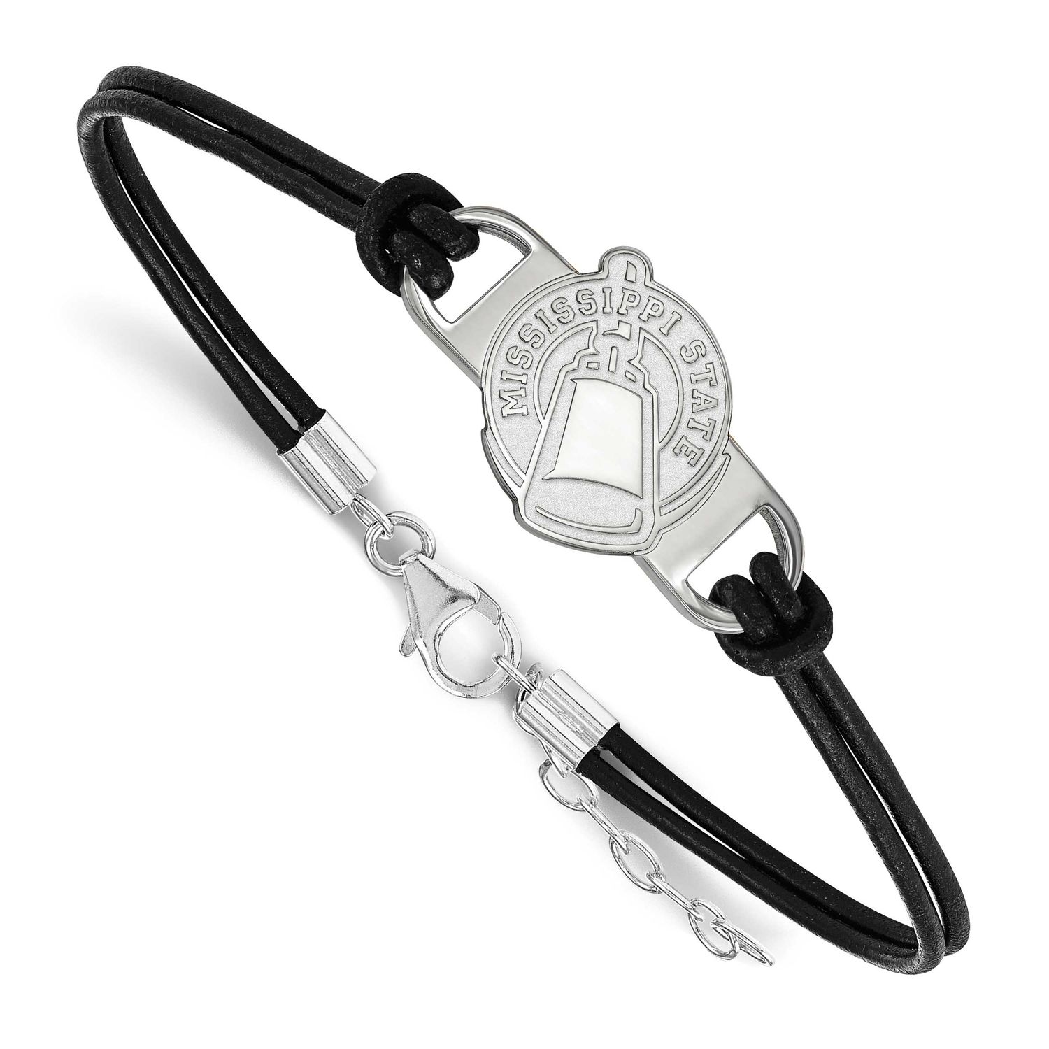 Mississippi State U Mediuml Center Leather Bracelet Sterling Silver Rhodium-plated SS058MSS-7, UPC:…