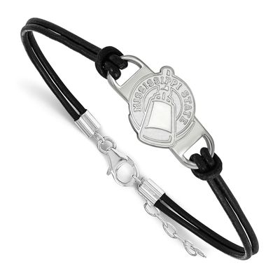 Mississippi State U Mediuml Center Leather Bracelet Sterling Silver Rhodium-plated SS058MSS-7, UPC:…