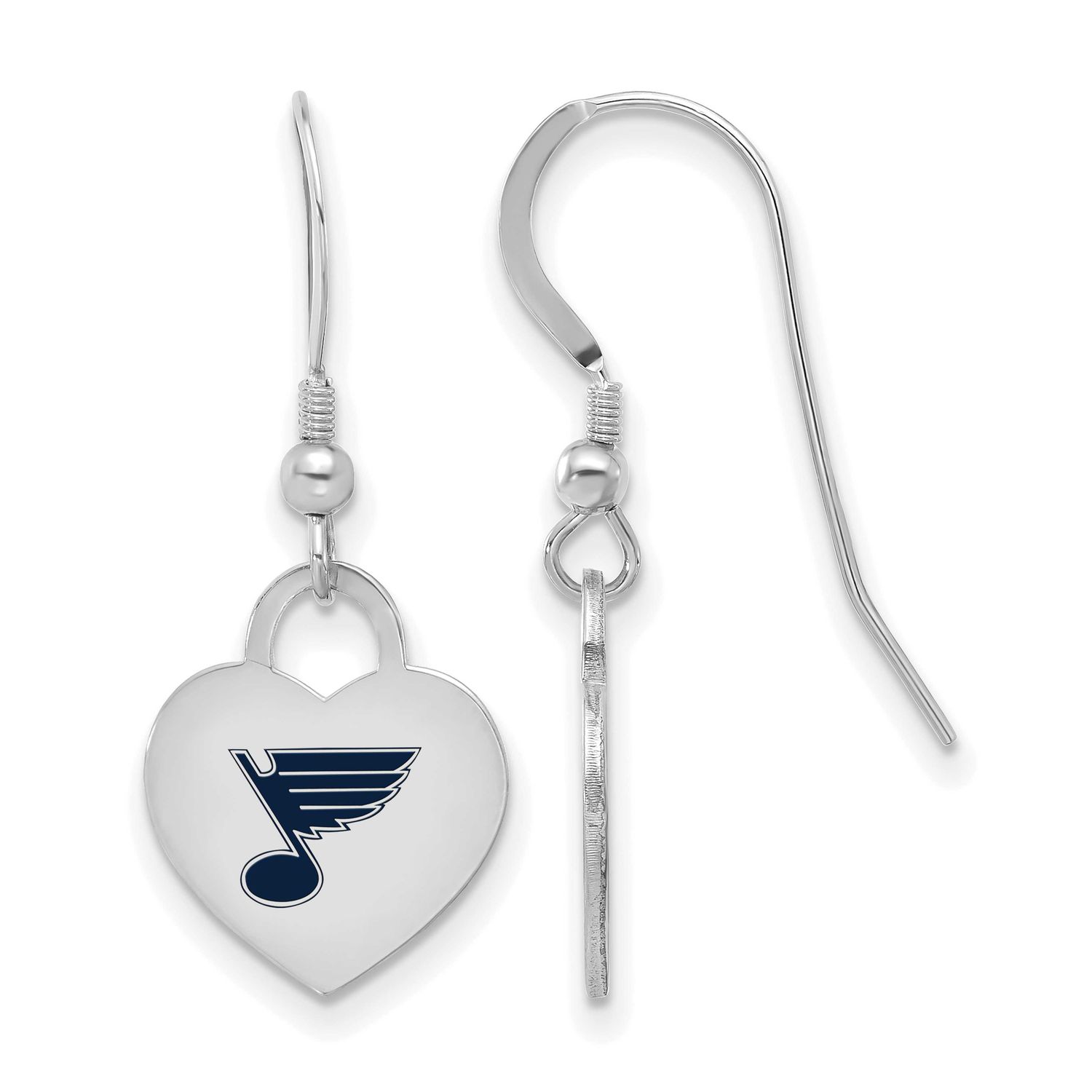 NHL St Louis Blues Enamel Heart Dangle Earrings Sterling Silver Rhodium-plated SS129BLE, UPC: 19690…