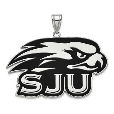St Joseph&#39;S University Hawks Extra Large Enameled Pendant Sterling Silver Rhodium-plated SS003SJO, …