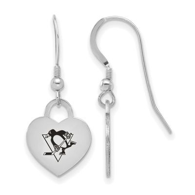 NHL Pittsburgh Penguins Enamel Heart Dangle Earrings Sterling Silver Rhodium-plated SS129PEN, UPC: …