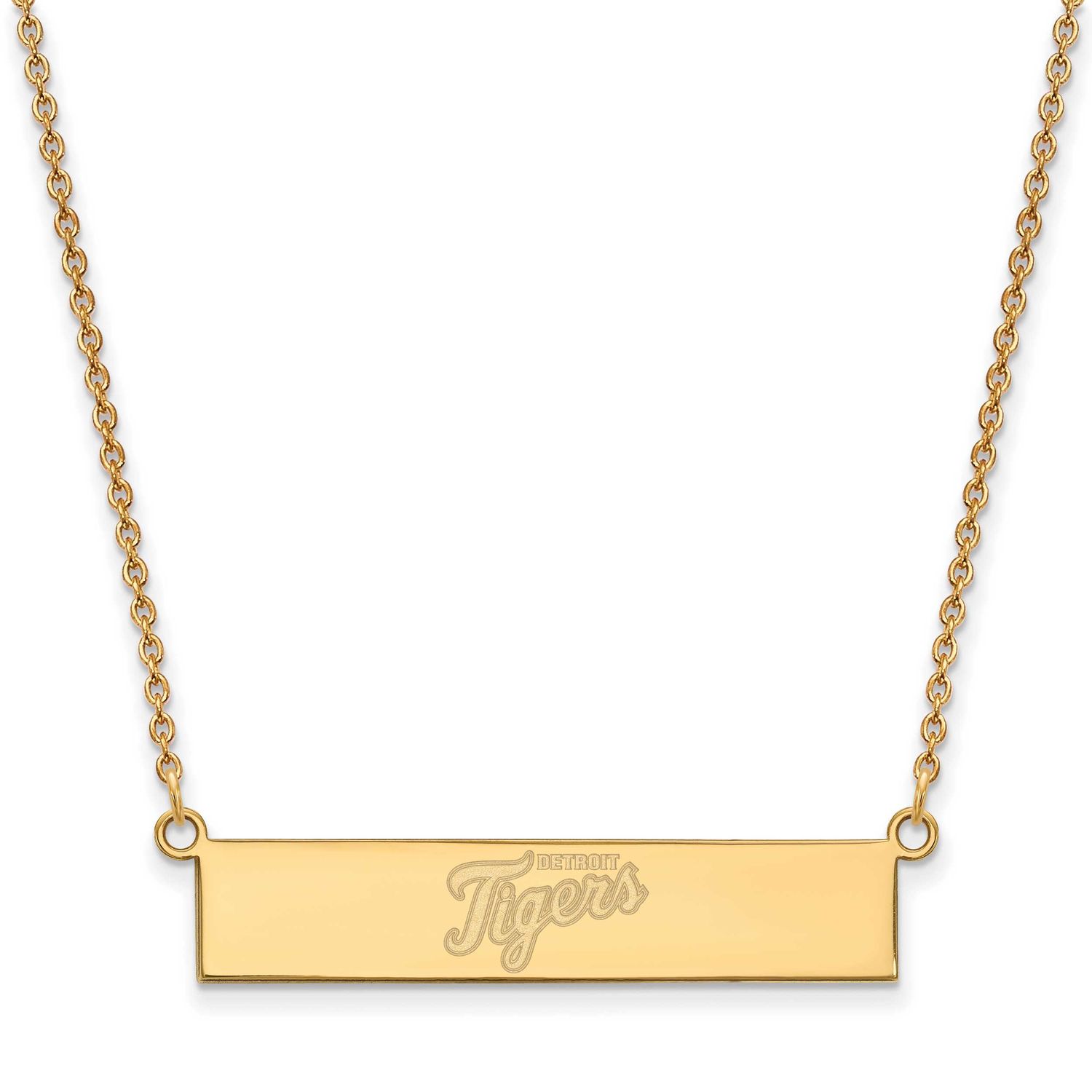 Detroit Tigers Team Script Bar 18 Inch Necklace Gold-plated Sterling Silver GP041TIG-18, UPC: 19110…